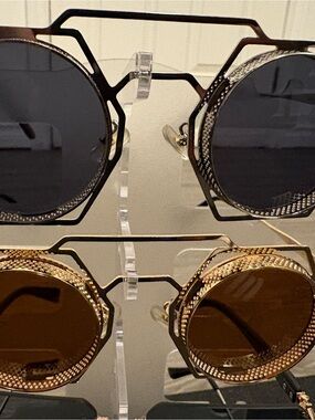 Geometric Round Metal Sunglasses — Black & Gold Lenses uniquebymattzee